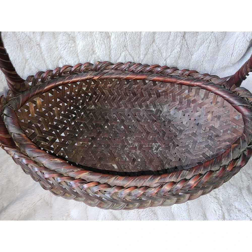 Vintage Woven Reed Bamboo Basket Round 13
